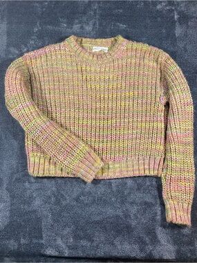 Anthropologie Multicolor Ribbed Crewneck Sweater in Pink, Green and Yellow